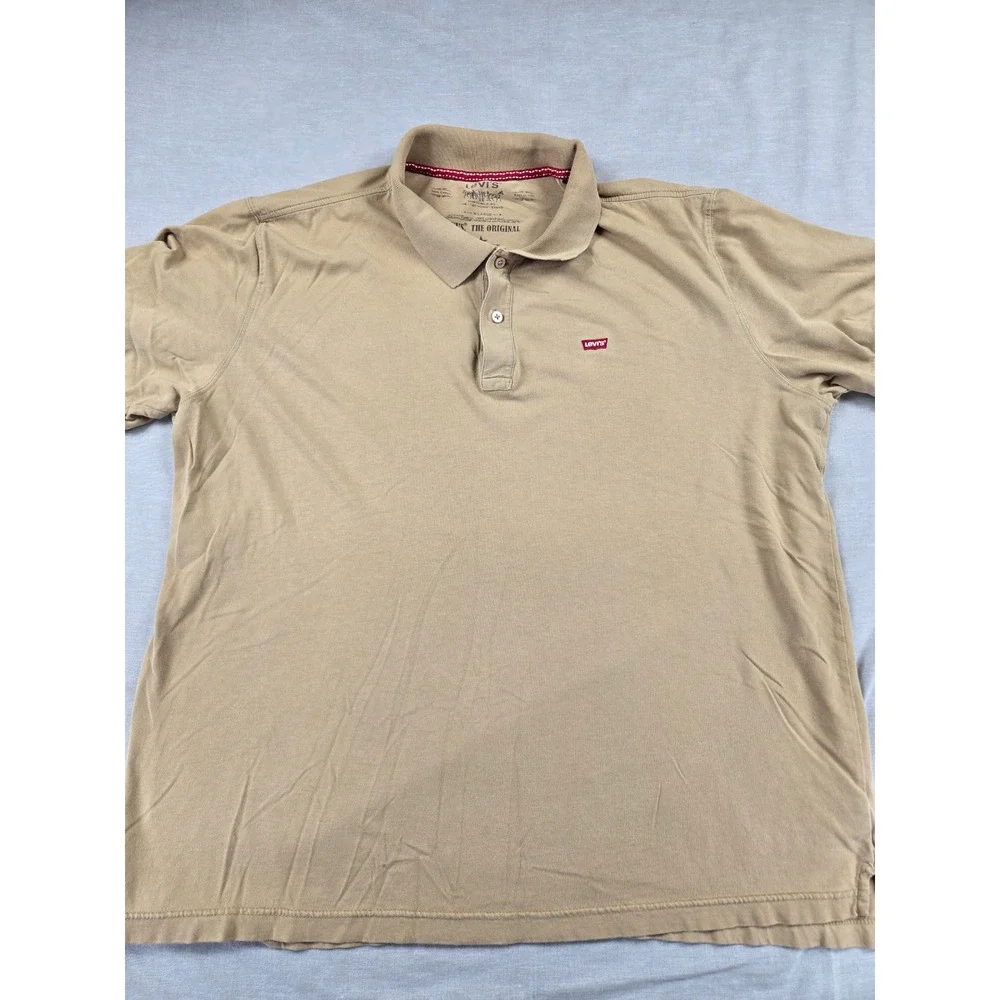 Levis Mens The Original Polo Shirt Tan Khaki Cotton Short Sleeve XL Logo